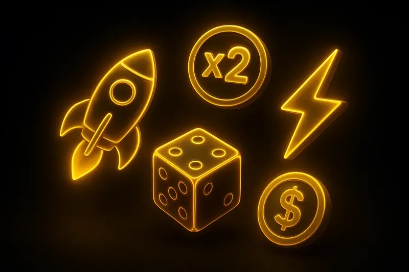 Glowing instant game icons floating in dark space with neon aura